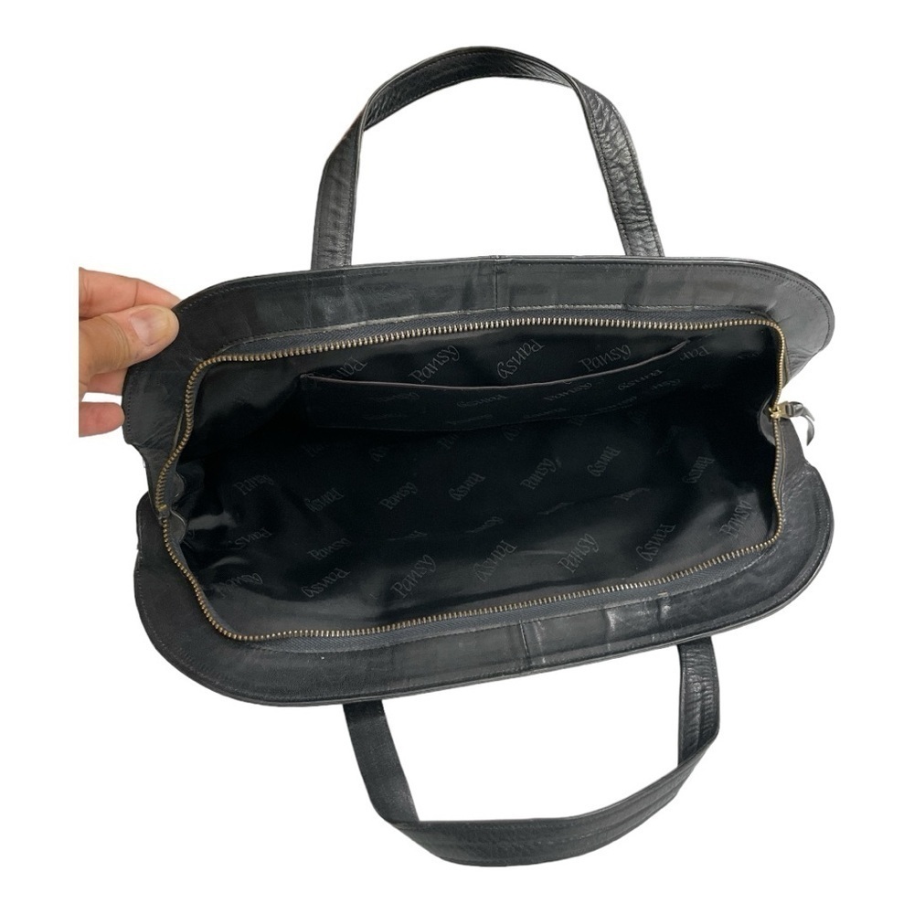 Vintage Pansy leather handbag with gold accents front pocket and zipper - Picture 8 of 11